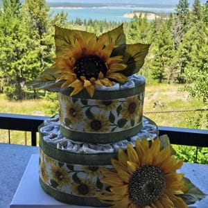 Sunflower 2, 3 or 4 Tier Diaper Cake, Baby Shower, Gifts, Boy or Girl, Unique, Centerpiece, Gender Reveal