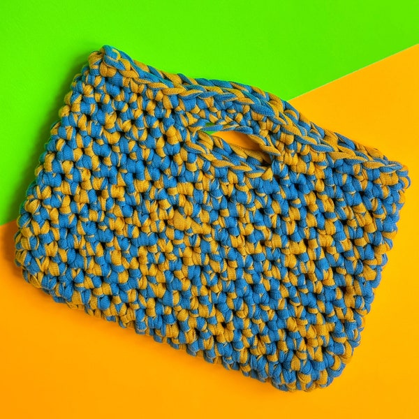 Chunky Yarn Bag - Small Crochet Bag - Colorful Tote Bag - Crocheted Handbag - Everyday Purse - T-shirt Yarn Bag - Recycled Yarn Bag