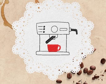 Borduurontwerp koffiemachine - Coffee Lover Stitch-bestand - koffie zeer fijne tekeningen - borduurontwerp espressomachine