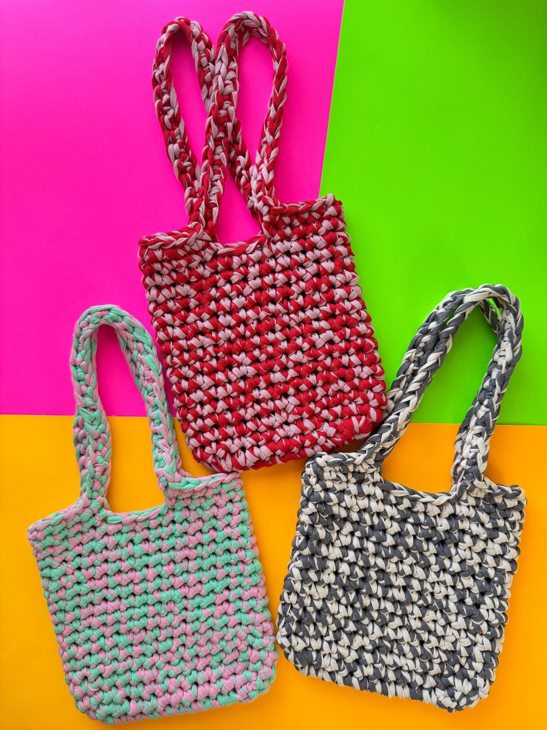 Small Crochet Bag T shirt Yarn Bag Crocheted Shoulder Bag Chunky Yarn