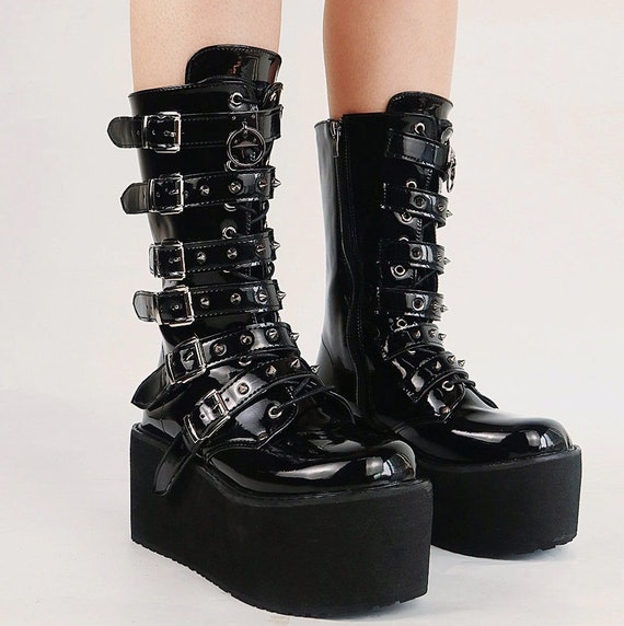 knee high platform buckle boots
