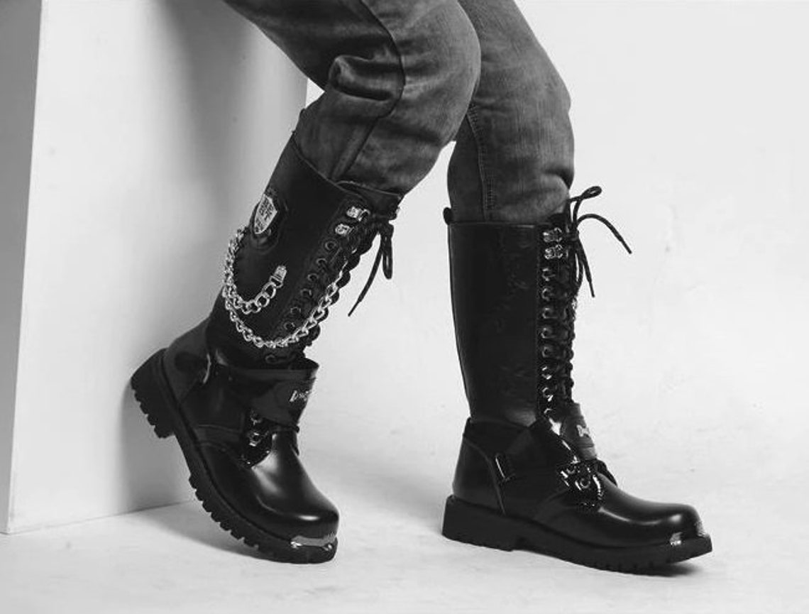 Men's Fashion Handmade Motorcycle Boots Vegan Leather - Etsy