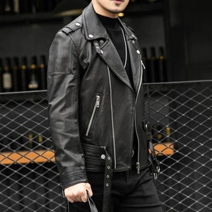 Men's Fashion Short Cool Black Vegan Leather Bestseller - Etsy