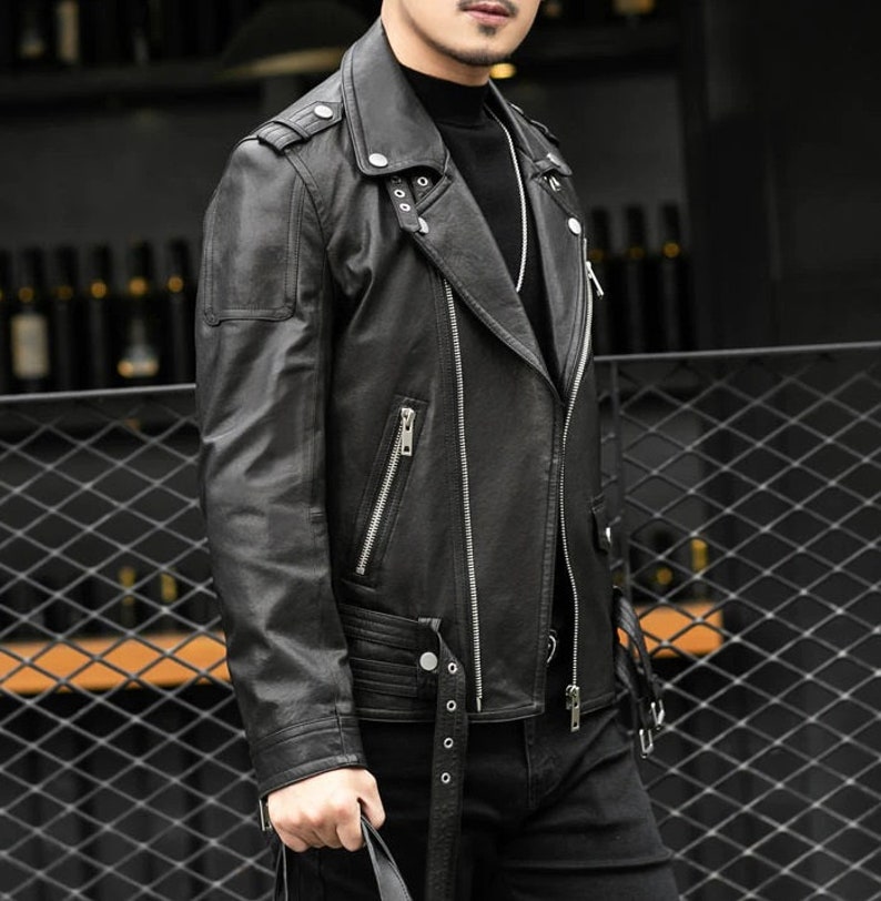 Men's Fashion Short Cool Black Vegan Leather Biker Jacket - Etsy