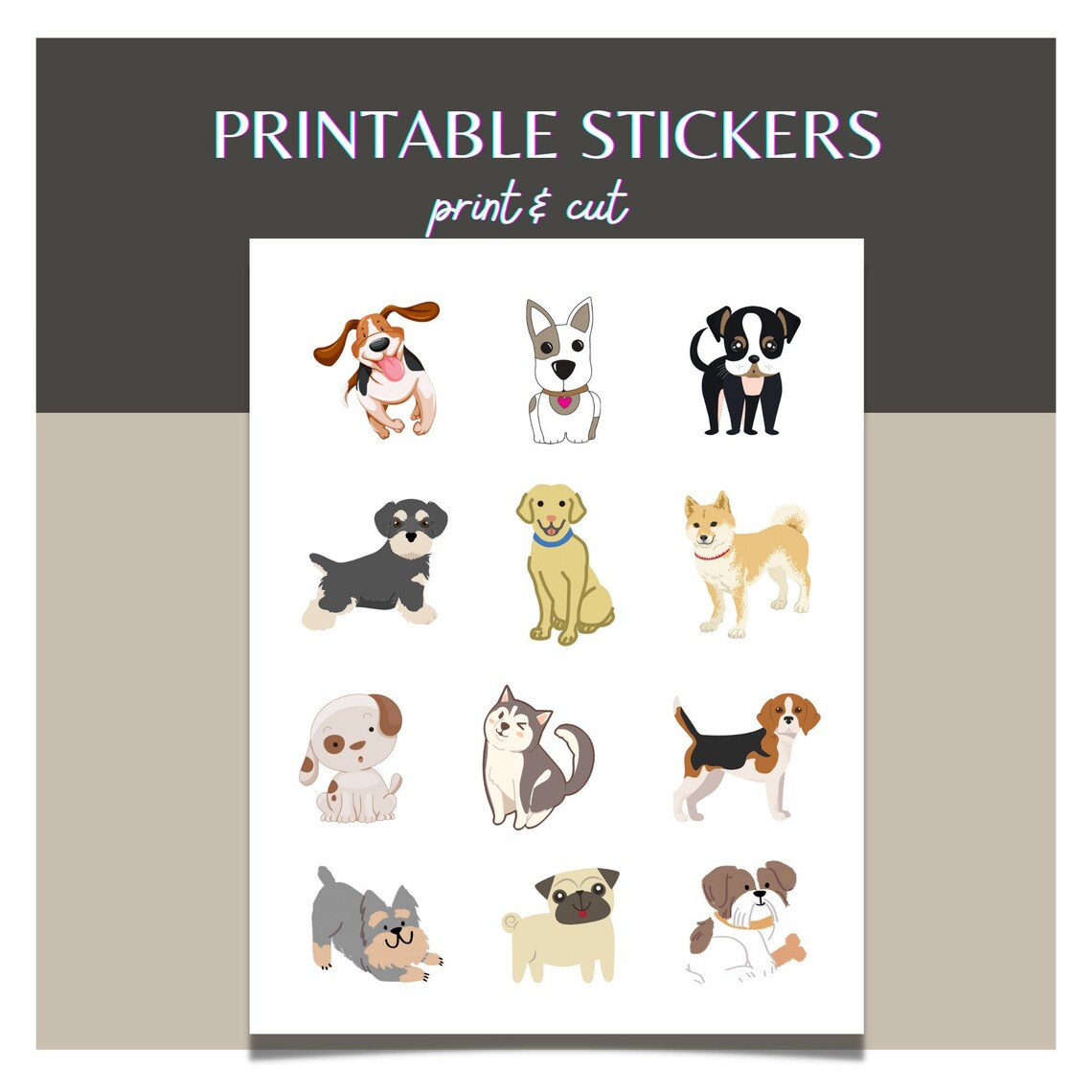 Printable Puppy Stickers Printable Dog Stickers Puppy - Etsy
