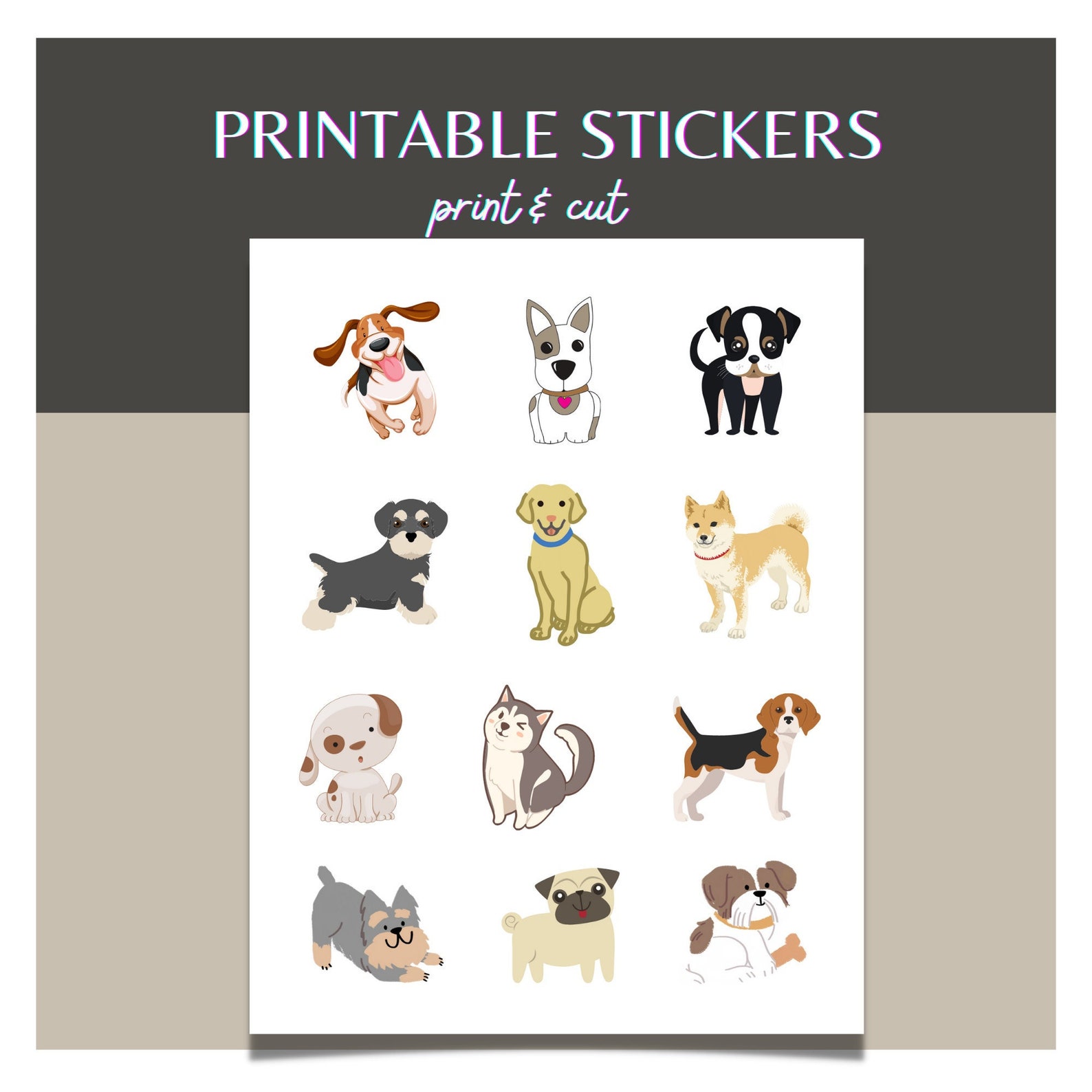 Printable Puppy Stickers Printable Dog Stickers Puppy Etsy
