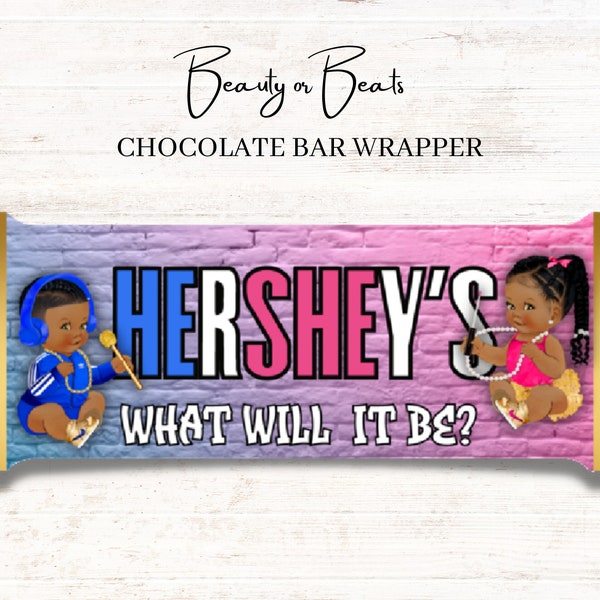 Beauty or Beats Gender Reveal Chocolate Bar Wrapper l What Will It Be? l Digital Download Printable l Baby Shower