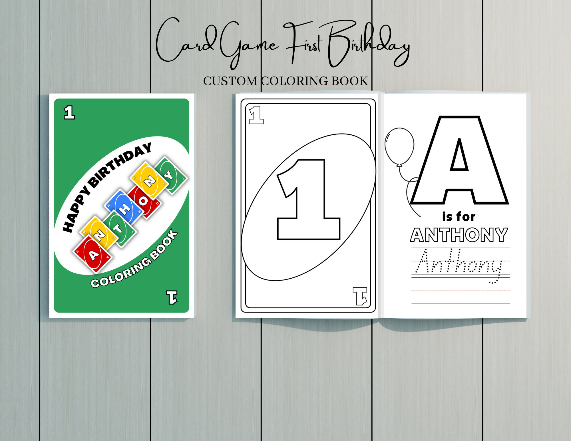 First Birthday L Card Game Theme L Custom Coloring Book L Sets of 12 L