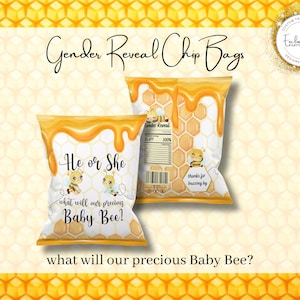 Gender Reveal Chip Bag l He or She? l what will our precious Baby Bee? l Digital Download Printable l Baby Shower