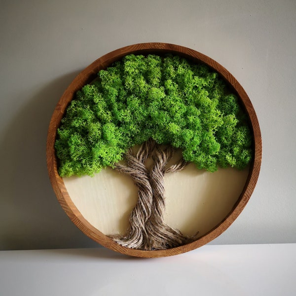 Moosbild, Wanddeko Rund Baum, Lebensbaum, Naturbild