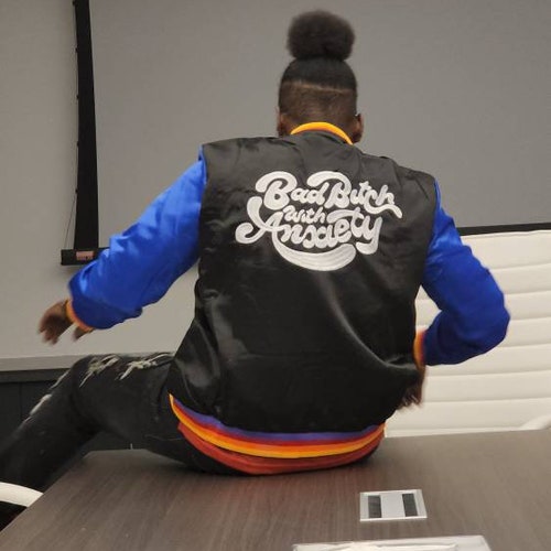 Bad Bitch with Anxiety Varsity Bomber shops Jacket