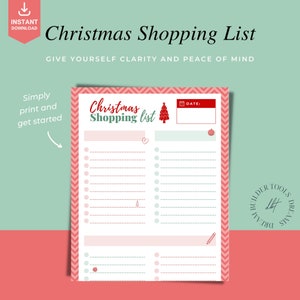 Druckbare Weihnachts-Einkaufsliste für Arbeit / Privatleben, Undatierte Checkliste, To-Do-Liste, A4 und US Letter