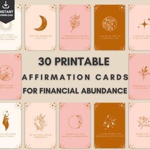 30 Tarjetas de Afirmación de Dinero y Abundancia, Afirmaciones Imprimibles, Herramienta de Mentalidad de Dinero, 32 páginas, 5 x 7 pulgadas