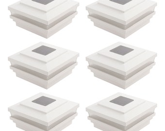 4.5" Sq. Cape May Solar LED Lighted Vinyl Post Caps Pack of 6 - White (Made in The USA)