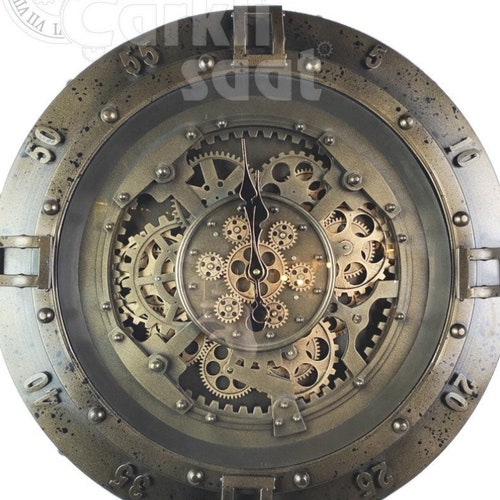 Gold Large Mechanical Metal Gear Wheel Wall Clock Silent Etsy