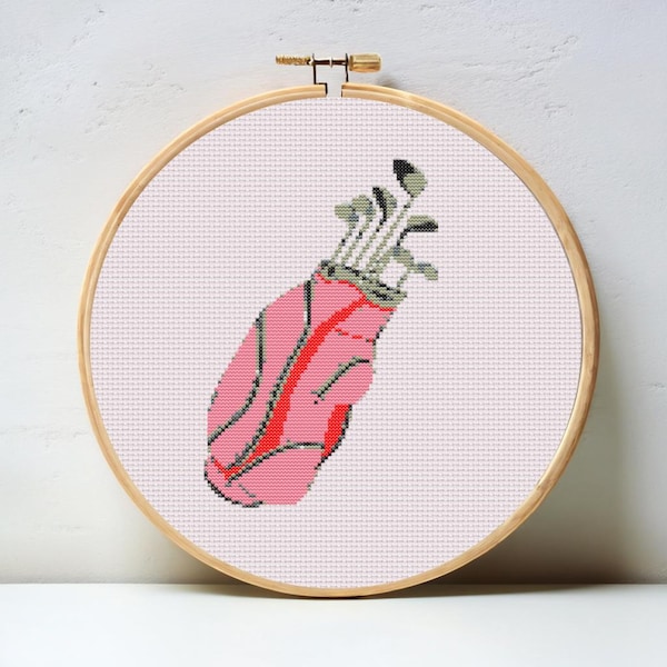 Gráfico de punto de cruz digital para bolsa de golf: patrón de bordado de descarga instantánea, PDF elegante y moderno, lienzo de malla 18