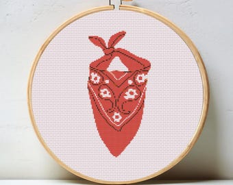 Gráfico de punto de cruz digital Bandana: patrón de bordado de descarga instantánea, PDF elegante y moderno, lienzo de 18 mallas