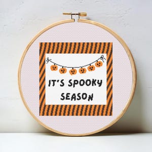 It’s Spooky Season Halloween Digital Cross Stitch Chart - instant download needlepoint pattern, preppy trendy PDF 18 mesh canvas