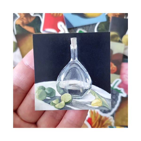 Vase and Limes sticker - Painting print sticker - Still life painting