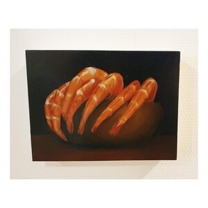 I Sea Food - Original painting - Oil paint on panel - Seafood art - shrimps artwork