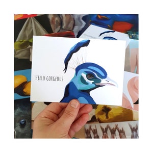 Carte de vœux Paon - illustration numérique - carte postale oiseau - impression d’art - A6 - animal disant Bonjour Magnifique