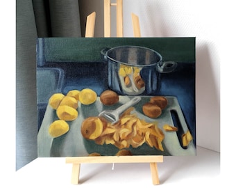 Meditativer Brei: Kartoffeln! Niederländische Tradition – Ölfarbe auf Holz – niederländischer Essensklassiker – Kartoffelpüree – Kartoffelliebhaber – Kochen und Essen