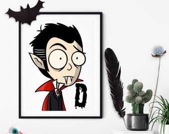 D is for Dracula! DIGITAL Download | Art Print | Kids Decor | Vampire Cartoon | Wall Art