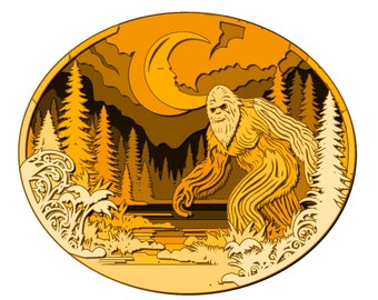 Lunar Sasquatch Hand-Drawn Bigfoot SVG 9 layers laser cut Glowforge ready