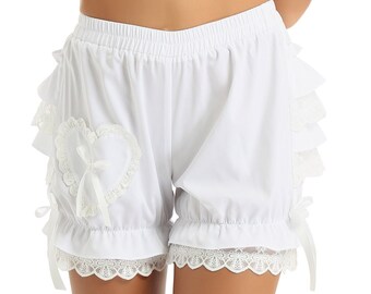 Elastic Waist Shorts, Cute Comfy Shorts, Ruffle Lace Shorts