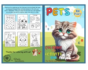 Pet Coloring Activity Book – Early Learning, Animals, Shapes, Letters