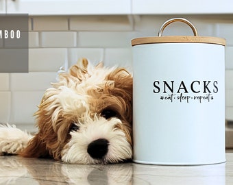 White Dog Treat Container with Bamboo Lid, 8.5 Cups