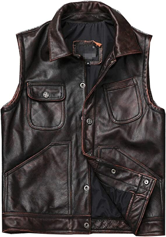 Vintage Mens Biker Motorcycle Brown Vest Leather Waistcoat - Etsy