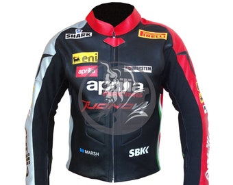 Aprilia Racing Motorcycle RSV4 Customized Biker Leather Jacket | Motorcycle Jacket with Protection at Shoulders Elbow & Back
