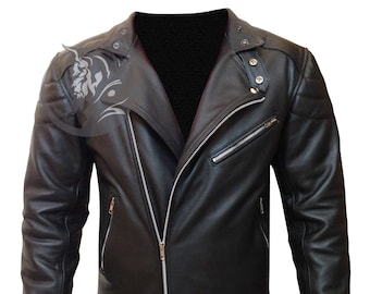 Genuine Leather Black Jacket | Brando Motorcycle Jacket for Men | Street Jacket | Terminator Jacket in Cowhide