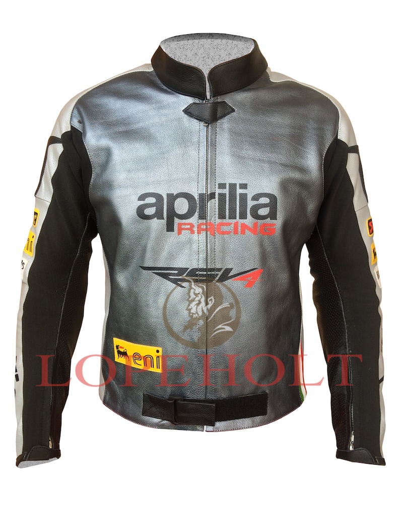 Aprilia Racing Motorcycle RSV4 Customized Biker Leather Jacket Silver
