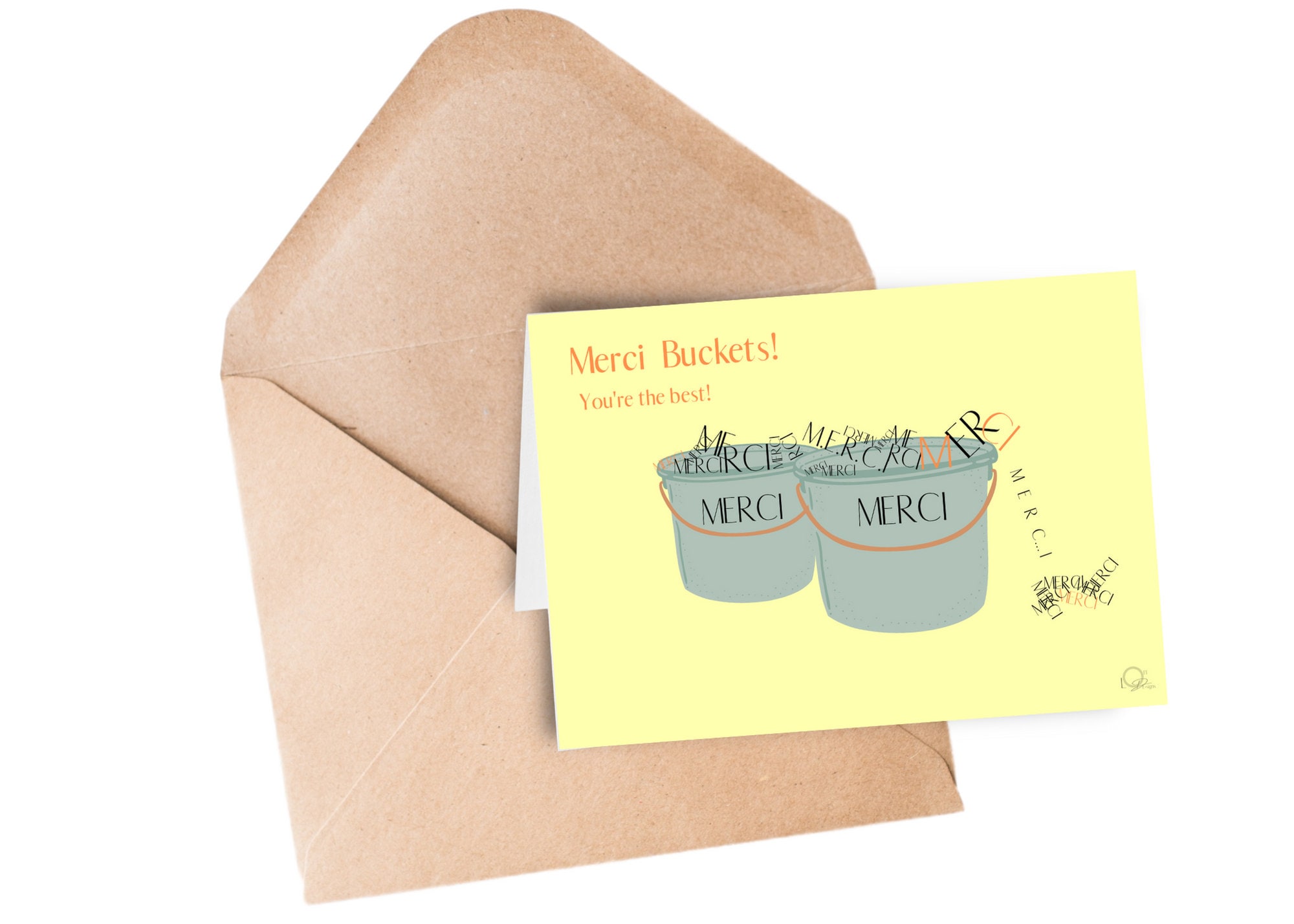 Merci Buckets Printable Thank You Card DIGITAL DOWNLOAD Friendship Card