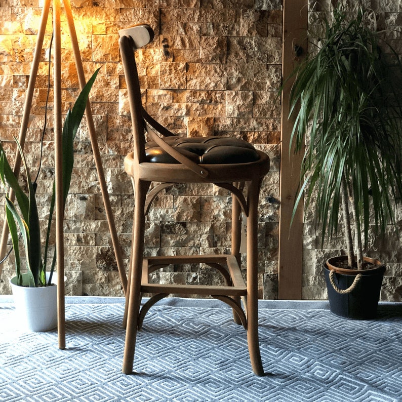 Wooden Bar Chair for Kitchen Personalized Seat Fabric Etsy