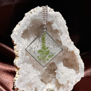 Textured fern and silver leaf pendant necklace