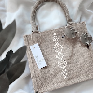 Amazigh Pattern Filigree Burlap Bag | Tifinagh Berber Tazerzit | Tarz Fesi | Ethno Boho | Kabyle | gift idea