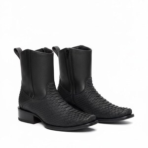 Stivaletti alla caviglia con cerniera laterale in vera pelle di pitone nero - Calzature di lusso in pelle di serpente esotico, realizzate a mano