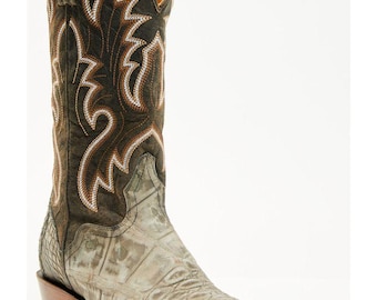Men's Slate Caiman Belly Cowboy Apparel Hand-Stitched Shaft and Square Toe