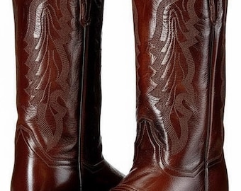 Botas vaqueras color coñac para mujer, punta cuadrada, estilo western, altas, hechas a mano.