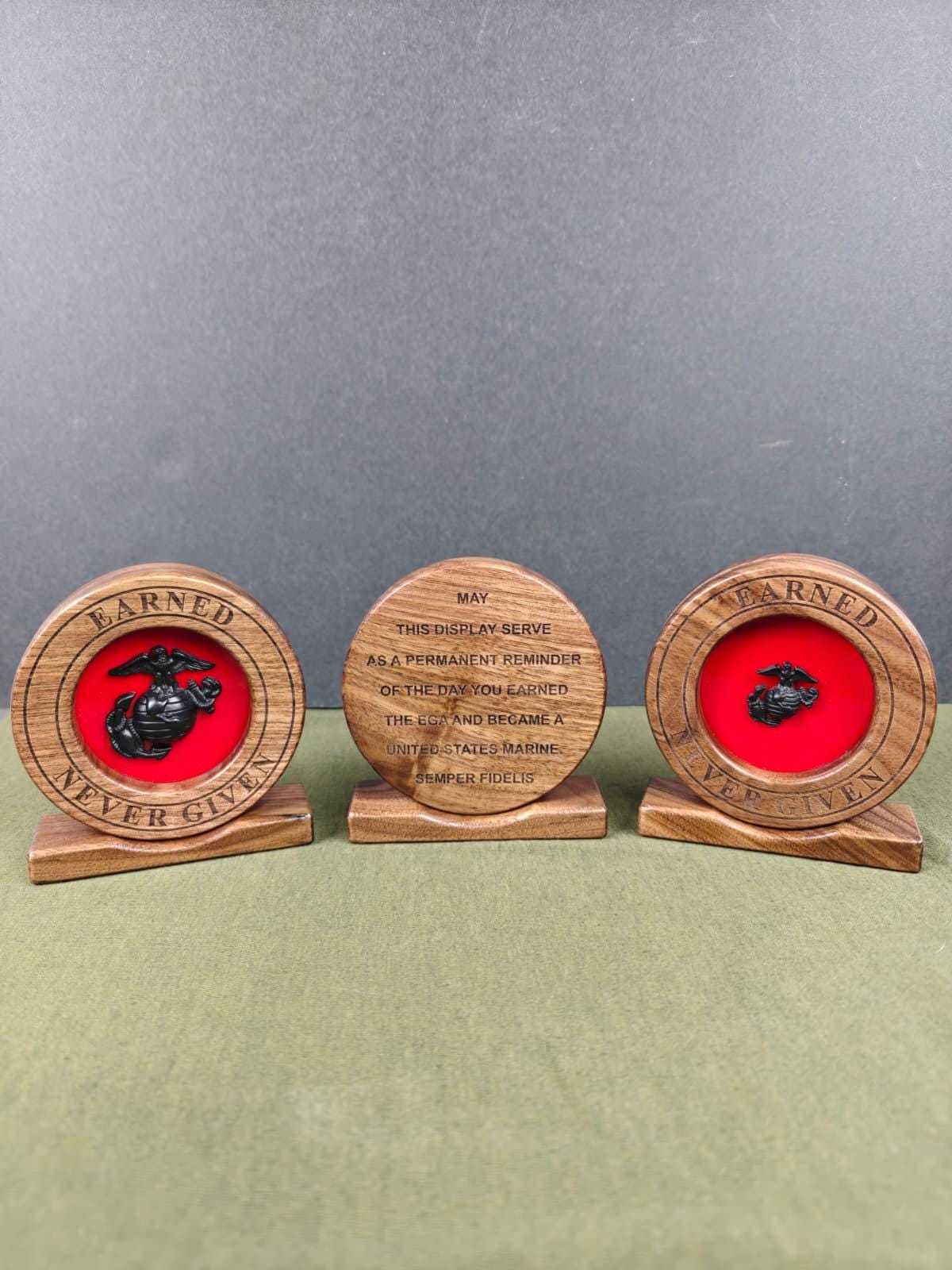 Ega Small Solid Walnut Marine Corps EGA Display- Fits Large & Small Egas- USMC ...