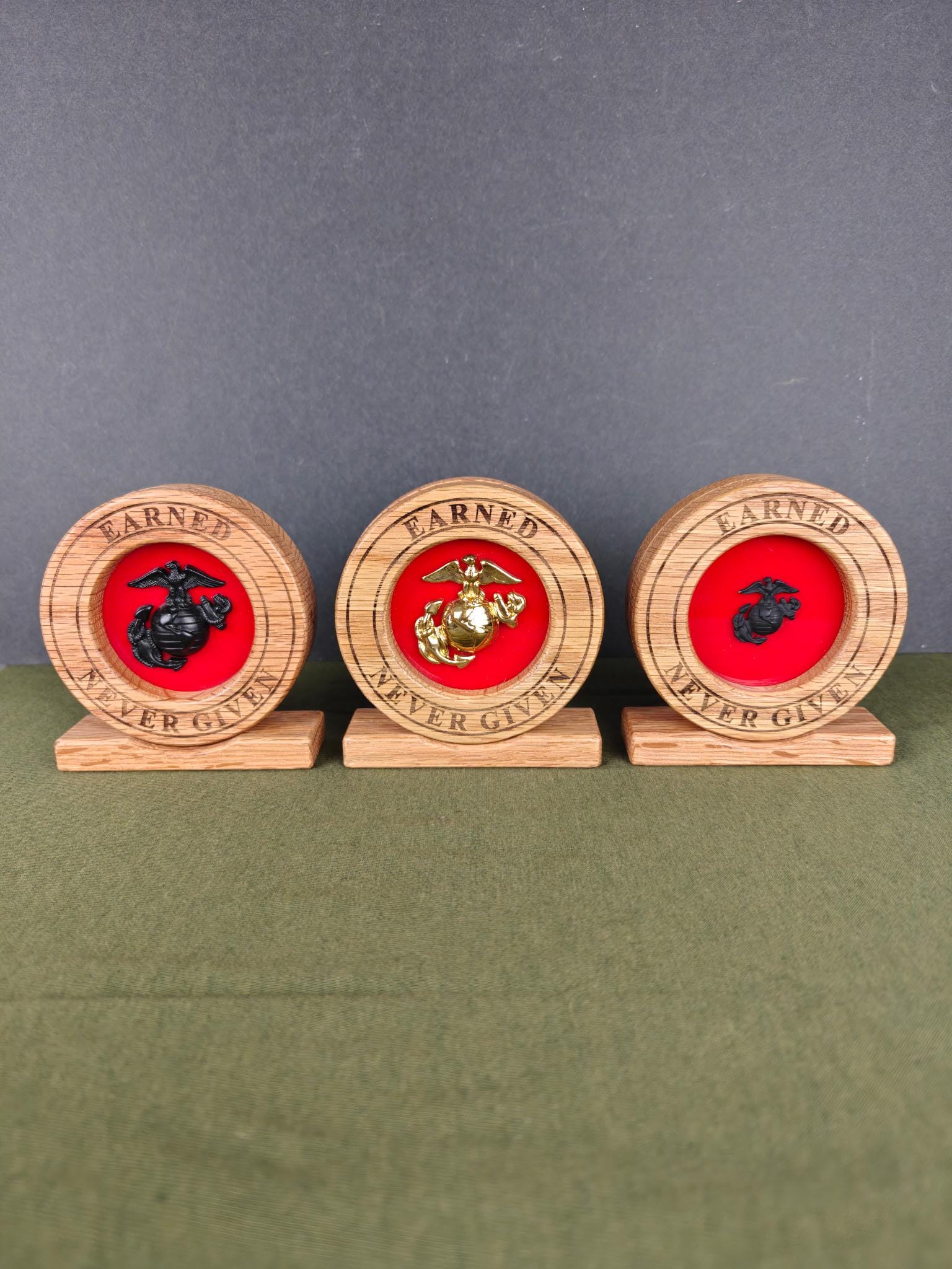 Ega Small Solid Oak Marine Corps EGA Display- Marine Built- Fits Large & Small ...