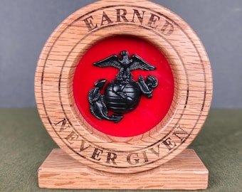 Solid Oak Marine Corps EGA Display- Marine Built- Fits Large & Small EGAs- USMC Bootcamp Graduation Gift- Personalized Marine Corps Keepsake