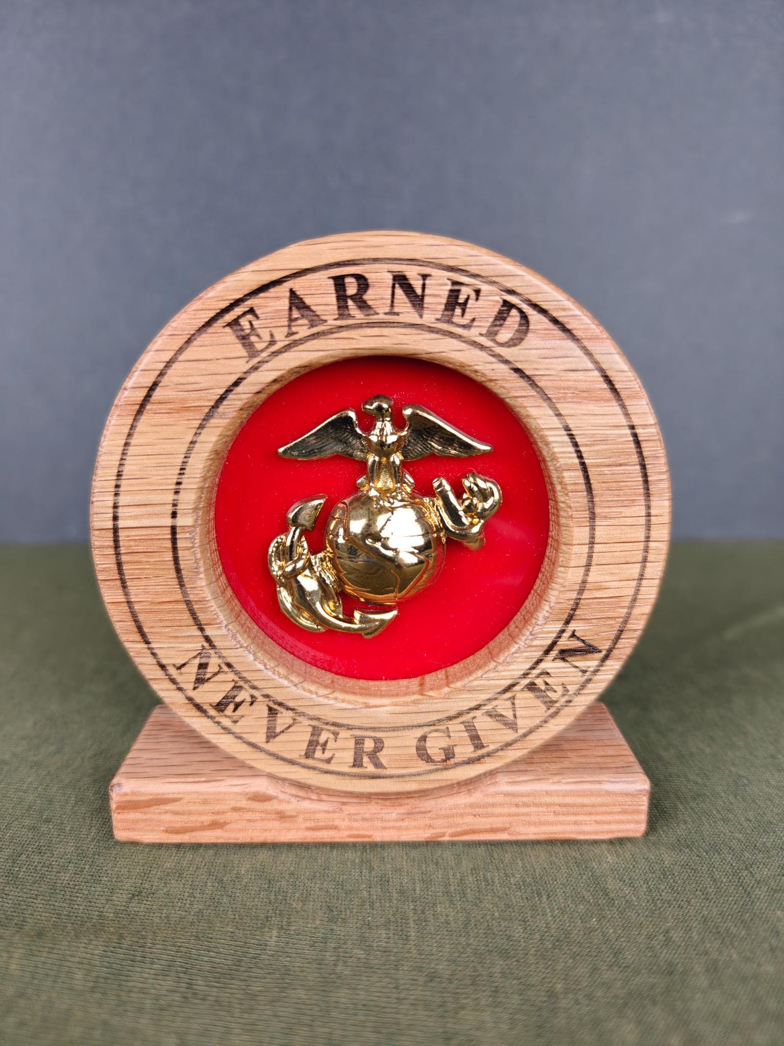 Ega Small Solid Oak Marine Corps EGA Display- Marine Built- Fits Large & Small ...