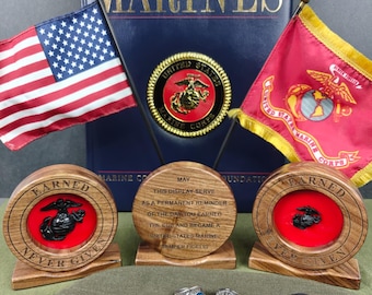 Solid Walnut Marine Corps EGA Display- Fits Large & Small EGAs- USMC Bootcamp Graduation Gift- Personalized Marine Corps Keepsake