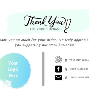 Printable Thank You Cards TEMPLATE Small Business Thank You For Your Purchase CUSTOMIZABLE template with instructions