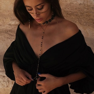Gold Body Chain, body jewelry, Lava stone chain, Moon Pendant body chain,  summer jewelry, bogemian jewelry, beaded body chain, boho jewelry