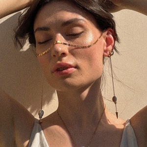 Gold Face Chain with Pearl, Boho Festival Face jewelry, gold face chain with nose clips, Face chain mask, face jewelry, burning man outfit